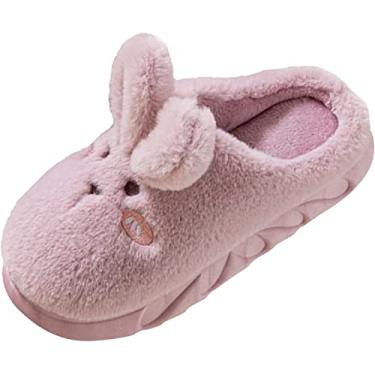 Imagem de Pantufas femininas abertas de coelho fofas para casa quente, Roxa, 3.5