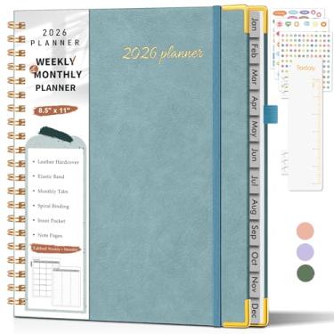 Imagem de Agenda 2026, agenda semanal e mensal de janeiro de 2026 a dezembro de 2026, 21,6 x 28 cm, livro de compromissos horários de couro de capa dura 2026 com abas, agenda diária em espiral para escola