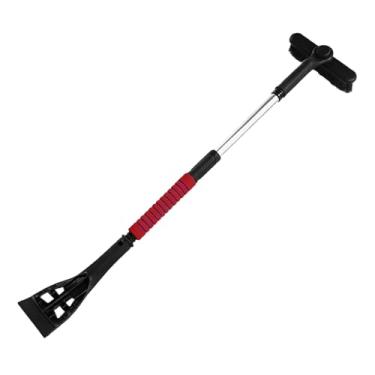 Imagem de KiBcsLic Escova para raspar gelo e neve com rodo 2 em 1, telescópica, extensível, vassoura de neve com cabeça de escova giratória de 360° para, Vermelho