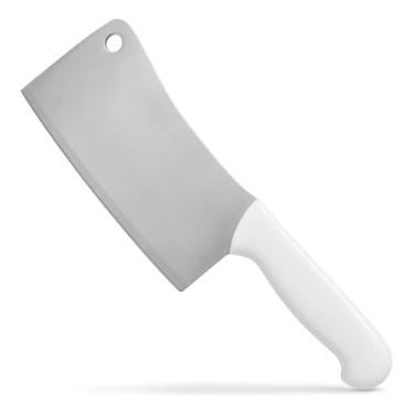 Imagem de Cutelo Profissional de Açougueiro Inox – Faca Corta Osso para Cozinha e Churrasco, Cabo Branco Ergonômico