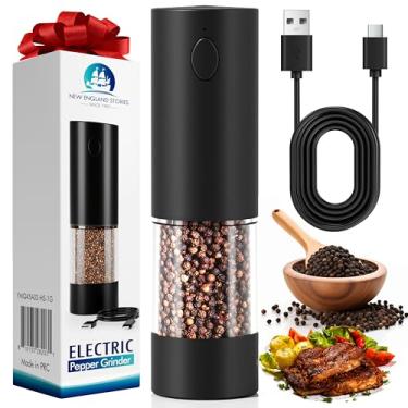 Imagem de Conjunto de moedor elétrico de sal e pimenta, moedores de pimenta automáticos e moedores de sal recarregáveis por USB com luz LED, grande capacidade de 100 ml, grossura ajustável, operação com uma mão