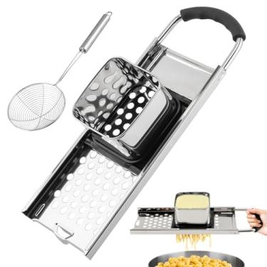 Imagem de Máquina de espeto de aço inoxidável com alça de aderência confortável, colher escumadeira, coador de macarrão, coador de macarrão de ovo caseiro, conjunto de ferramentas para fazer bolinhos de massa