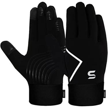 Imagem de SAWANS Luvas desportivas para crianças, para corrida, ciclismo, inverno, ecrã tátil, térmicas, resistentes ao vento, antiderrapantes, quentes, futebol, de 3 a 10 anos (preto, M (7-8 anos))