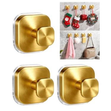 Imagem de Niifawh 3 ganchos de ventosa para grinaldas, ganchos de guirlanda para porta da frente, forte fixação sem furadeira, ganchos de ventosa à prova d'água para vidro, banheiro, cozinha, azulejo (ouro)