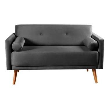 Imagem de Sofá 2 Lugares Luma Suede Cinza Grafite Com Pés Em Madeira 1,40m