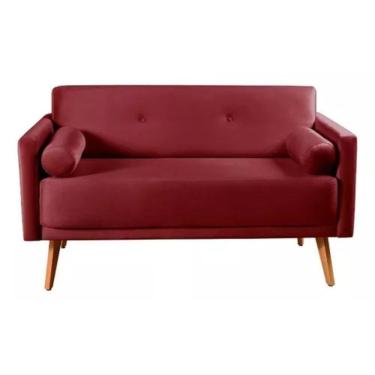 Imagem de Sofá 2 Lugares Luma Suede Bordô Com Pés Em Madeira 1,40m