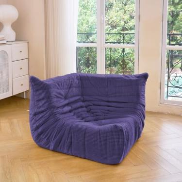 Imagem de N&V Cadeira de canto Fireside, sofá de chão sem braços de meados do século, poltrona de veludo cotelê premium macio, cadeira de espuma para sala de estar, quarto e escritório (crepúsculo futuro)