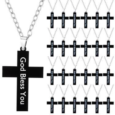 Imagem de Cunno 24 peças, colar com cruz God Bless You, religioso, preto, cristão, versículo bíblico, presentes de igreja cristã, presentes para mulheres e homens