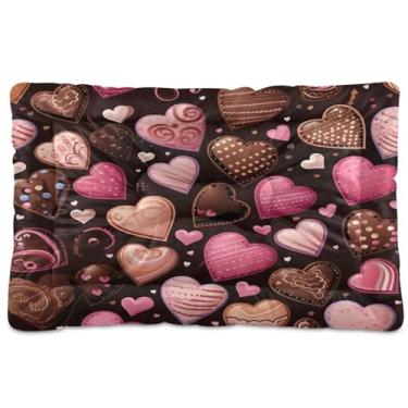 Imagem de Wassud Cama de cachorro com padrão de coração de chocolate, camas para cães pequenos, tapete lavável para animais de estimação, cama de gato para dormir, viagens, 45 x 61 cm
