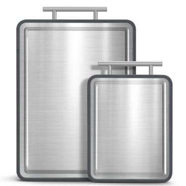 Imagem de Tábua de corte de aço inoxidável, pacote com 2, tábuas de corte de metal dupla face IDekooror para cozinha, tábuas de corte com palha de aço e trigo PP, tábua de cortar para carne, legumes, frutas