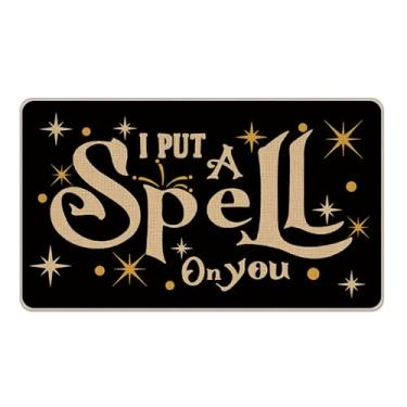 Imagem de Livcoz I Put a Spell on You Welcome Tapete de porta da frente, tapete decorativo mágico Hocus Pocus, tapete de entrada, preto, engraçado, Halloween, discreto, interior, exterior, decoração de cozinha