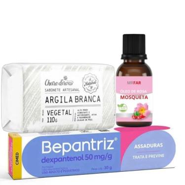 Imagem de Kit Cuidados Completos - Bepantriz 30g + Rosa Mosqueta 30ml MRfar + Sabonete Artesanal Argila Branca 110g