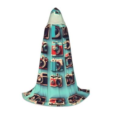 Imagem de SKKNT Retro Cool Camera Collection Print Halloween Hooded Cloak Full Length Cape With Hood For Men And Women For Carnival