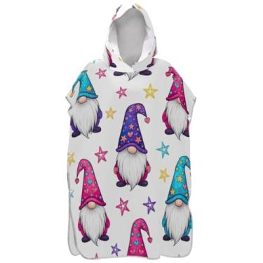 Imagem de Joisal Gnomos fofos estrelas poncho de surfe branco roupão de banho com capuz toalha de banho reutilizável ponchos de praia para homens