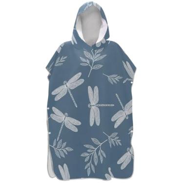 Imagem de Joisal Poncho de surfe azul com folhas de libélula vintage para adultos roupão de banho com capuz toalha de banho vestível homens mulheres poncho com capuz