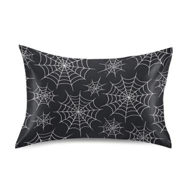Imagem de Fronhas de travesseiro floral branco teias de aranha preto padrão king queen chinelos cetim sala de resfriamento almofada estética deslizamento engraçado king size 101,6 cm x 50,8 cm