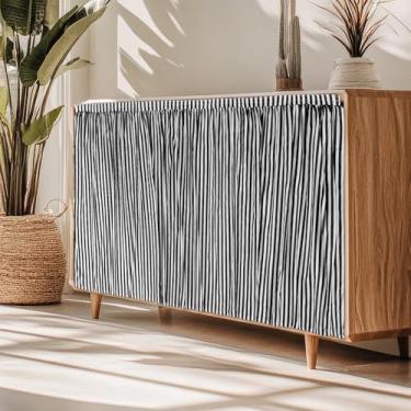 Imagem de Boao Cortinas de armário de 139 x 71 cm para pia de cozinha, saia para banheiro, à prova de poeira, cortina de privacidade para prateleiras, sala de aula, armário, porta, gancho e laço, preto e branco