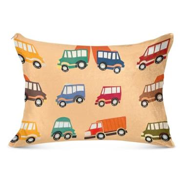 Imagem de Fronha decorativa colorida de poliéster com desenho animado carros caminhões laranja mel padrão queen king size fronhas cores fronha de cama, tamanho king, 50,8 cm x 101,6 cm