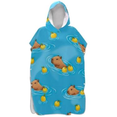 Imagem de Joisal Poncho de surfe para adultos trocador com capuz toalha de praia estampado bonito capivara azul unissex poncho adulto com capuz
