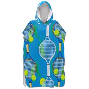 Imagem de Joisal Poncho de surfe trocador para adultos toalha de banho com capuz de praia leve poncho masculino com capuz bola de tênis azul