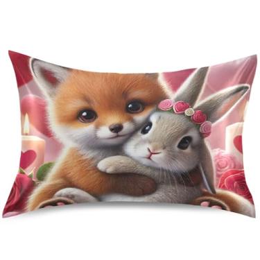 Imagem de Capas de almofada românticas de cetim para raposa coelhinho para resfriamento de cabelo, arte colorida, padrão, King Queen, capas de travesseiro para cama de casa, tamanho king, 101,6 cm x 50,8 cm