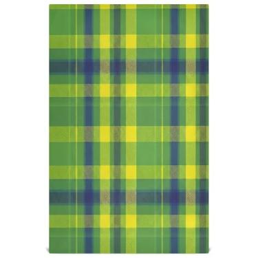 Imagem de Joisal Conjunto de panos de prato vintage decoração de cozinha clássico xadrez verde amarelo azul toalha de mão de chá bonito para lavar louças, absorvente macio 45 x 71 cm, 1 pacote
