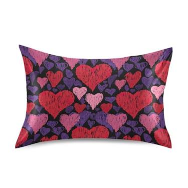 Imagem de Fronhas para cabelo, vermelho, rosa, roxo, corações padrão, Queen King, almofadas de cetim refrescantes para cama de casa sofá impressão artística tamanho king size 101,6 cm x 50,8 cm