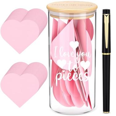 Imagem de Mimorou Pote de mensagem Love You com 120 cartões de coração rosa e 1 caneta, presentes de casal nupcial para o dia das mães, namorado, namorada, aniversário, esposa e marido (I Love You to Pieces)