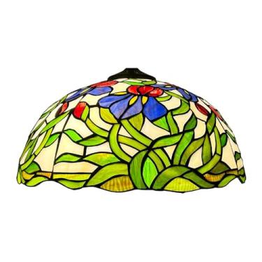 Imagem de Cúpula de reposição para abajur Tiffany, 40 cm (16 polegadas), em vitral, estilo vintage com flores e folhas verdes, ideal para luminárias de mesa, de chão, pendentes e de teto.
