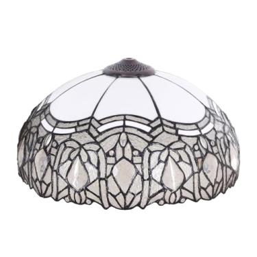 Imagem de Abajur Tiffany, 40,6 x 22,9 cm (16 x 9 polegadas), branco, grande, em vitral, para luminárias de mesa, escrivaninha ou de chão. Ideal para decoração de quartos, salas de estar, quartos de ca