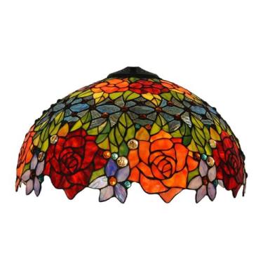 Imagem de Cúpula de Abajur Tiffany Rosa (Somente Reposição) 18x9 Polegadas, Abajur de Vitral, Estilo Vintage Antigo com Estampa Floral, Ideal para Abajures de Mesa, de Chão e Pendentes, R1