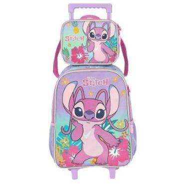 Imagem de Kit Mochila Rodinha Lancheira Luxcel Stitch Floral Roxo-Feminino