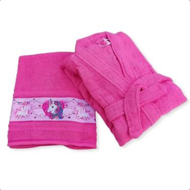 Imagem de Jogo Toalha de Banho e Roupão Infantil (Pink Unicórnio, 12)