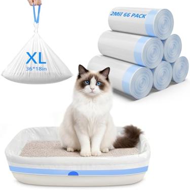 Imagem de 66 sacos de areia jumbo para caixa de areia 91 x 45 cm, sacos de areia pré-separados de 2 mil para gatos com cordão resistente, forros extragrossos à prova de vazamento para gatinhos
