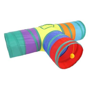 Imagem de Túnel para Gatos em T, 3 Vias, Colorido, Dobrável, com Bola, Brinquedo Interativo,Diversão, Exercício e Aventura Túnel Colorido