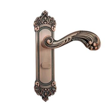 Imagem de Fechadura de porta europeia silenciosa lingueta única porta de quarto maçaneta de porta de madeira maciça conjunto de fechadura de bronze vermelho (bronze vermelho)