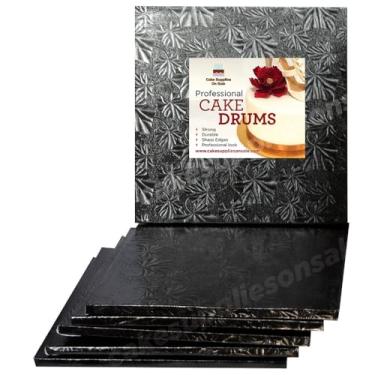 Imagem de 12 inch Black Square Sturdy Cake Board Drums for Displaying Cakes, 1/2 inch Thick, (6 Count)
