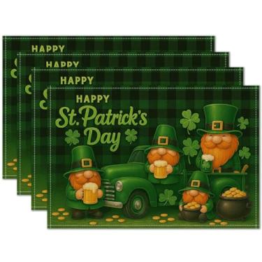 Imagem de HOMETITUTE Jogo americano do Dia de São Patrício, conjunto de 4 tapetes de mesa de caminhão duende de 30,5 x 45,7 cm para jantar, primavera, linho, decoração de fazenda, cozinha, tapete de mesa para