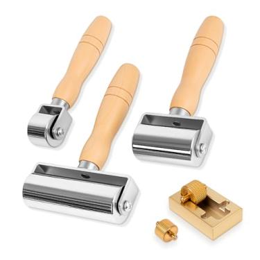 Imagem de Caixa de pintura a óleo de borda de couro, ferramenta de pintura de borda de couro com 2 rolos de latão, compatível com tela de tecidos de couro curtido, mini ferramenta de tratamento de borda de