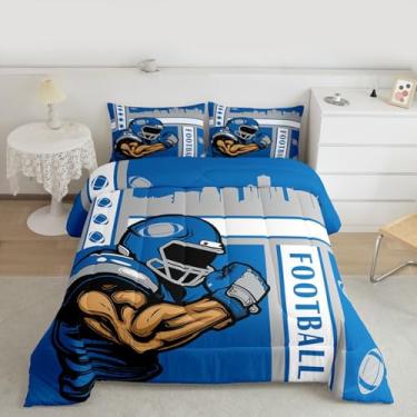 Imagem de Feelyou Conjunto de edredom de futebol americano, tamanho solteiro, Detroit, para crianças, meninos, meninas, futebol, cidade, edredom para decoração de quarto, microfibra, 2 peças com 1 fronha