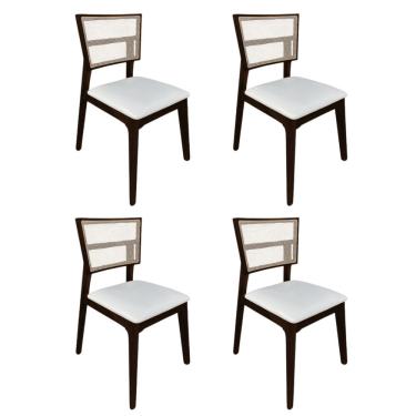 Imagem de Kit 4 Cadeiras De Jantar Tela Premium Madeira Maciça Manuela branco Facto Castanho