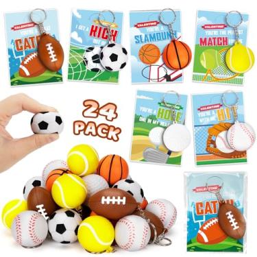 Imagem de Jumlys Cartões De Dia Dos Namorados Para Sala De Aula Infantil, 24 Pacotes De Cartões De Dia Dos Namorados Com Chaveiros De Bola De Espuma Esportiva, Lembrancinhas De Festa De Dia Dos Namorados Perf