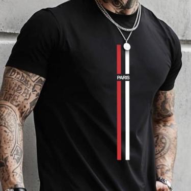 Imagem de Camiseta Masculina Estampada Casual Algodão Paris - Breffer, GG, Preto