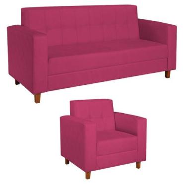 Imagem de Kit Sofá 2 Lugares e Poltrona Denver Suede - Doce Sonho Móveis, Pink
