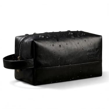 Imagem de OIMEI Bolsa de higiene masculina de couro PU para viagem – Organizador de barbear resistente à água com grande abertura, bolsa portátil para lavagem de banheiro para viagens e academia, estojo de