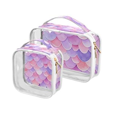 Imagem de xigua Bolsa de maquiagem feminina com escamas de sereia, bolsa transparente para cosméticos, bolsa de higiene portátil à prova d'água para viagens, férias, organização de banheiro