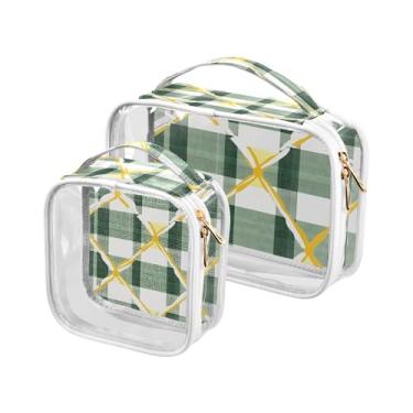 Imagem de xigua Bolsa de maquiagem com padrão de tartã verde para mulheres, bolsa de cosméticos de viagem, bolsa de higiene portátil à prova d'água para viagens, férias, organização de banheiro