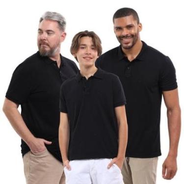 Imagem de Kit 3 Camisa Polo Masculina Piquet Casual Trabalho-Masculino