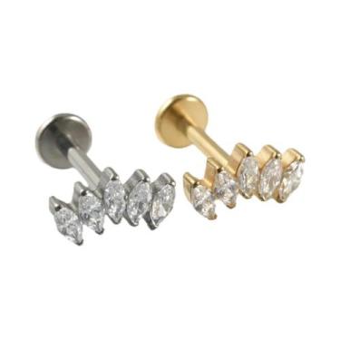 Imagem de Piercing De Titânio Sólido Com Zircônia Cúbica Em Formato De Flor E Ol