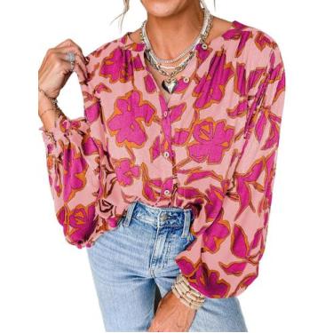 Imagem de Blusa Feminina Floral com Botões PRETTYGARDEN Rosa Tamanho G